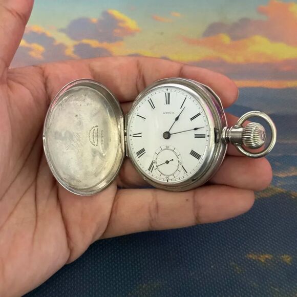 Vintage 1800s AWC Co Waltham Sterling Silver Pocket Watch Rare - Picture 1 of 6